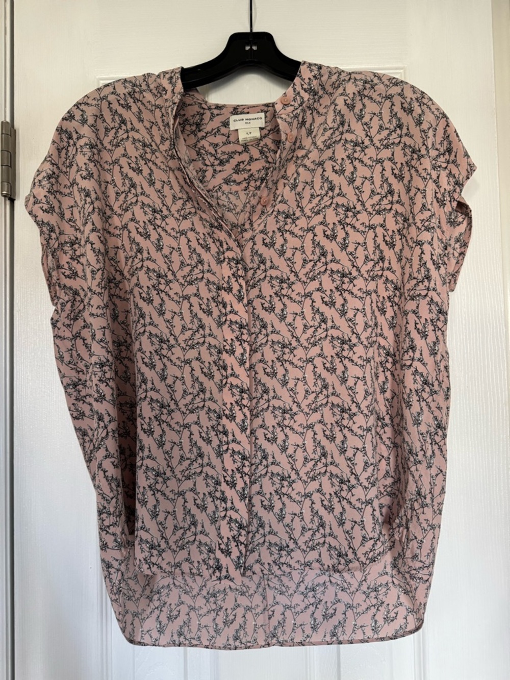 Club Monaco Womens Blouse BLUSH Floral Cap Sleeve